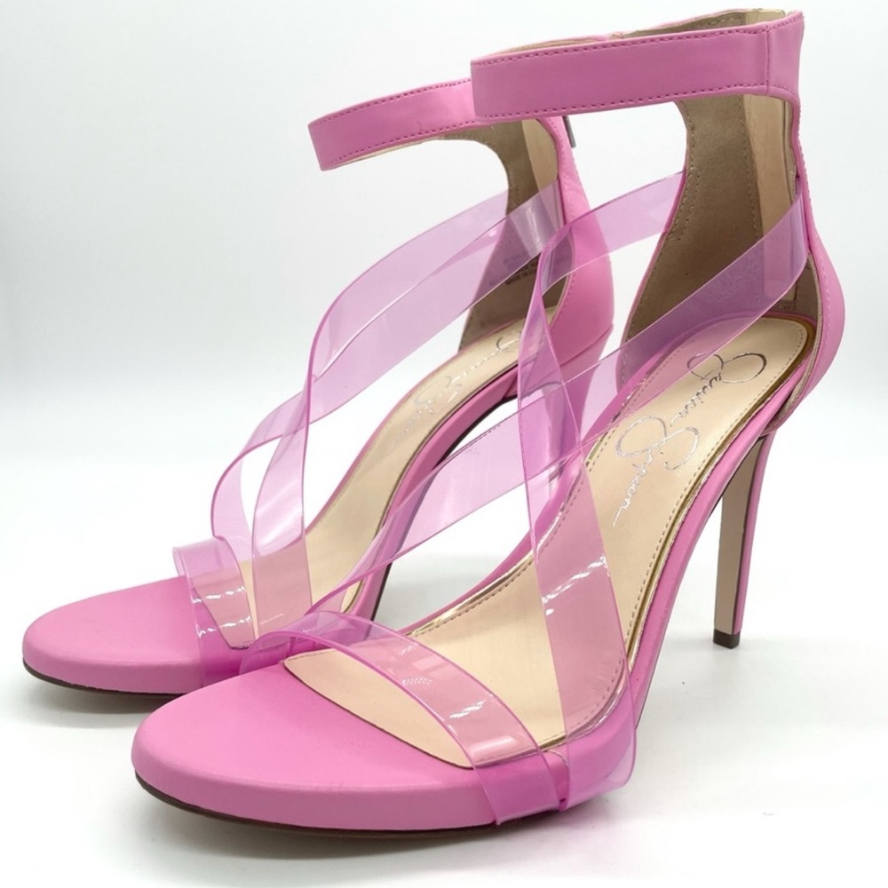 Jessica Simpson Pink Stiletto Heels with Transparent Straps